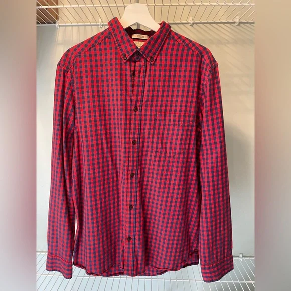 by H&M Men’s Lightweight Flannel Shirt Button Down Red/Navy Large